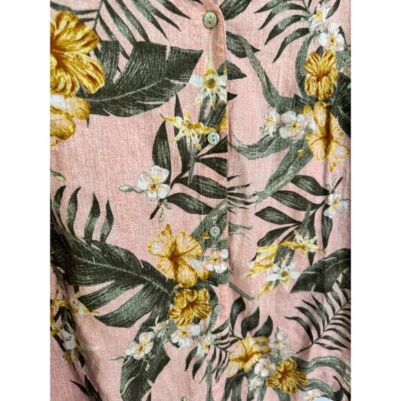 Naturals D&C‎ hawaiian print tropical three quarter sleeve linen blend blouse L - Picture 4 of 6